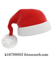 3d, santa claus, rode hoed, op wit, achtergrond