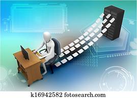 3d, schreiber, arbeitende, in, büro