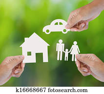 a paper home, car, family a paper home, car, family