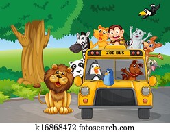 A zoo bus full of animals