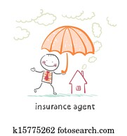 agente de seguros, es, sostener un paraguas, encima, el, casa
