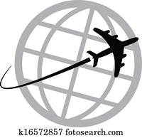 Airplane icon around the world Airplane icon around the world