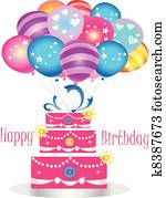 alles gute geburtstag, kuchen, mit, luftballone alles gute geburtstag, kuchen, mit, luftballone