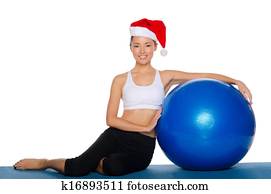 aziatisch meisje, met, een, bal, in, zijn, linker