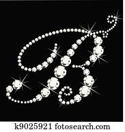 *b*, כתב משופע, מכתב, עם, יהלומים