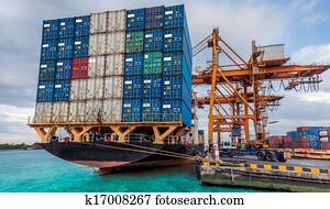 beholder, last, fragt afsend, hos, arbejder, kran, lastning