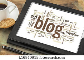 blog, palavra, nuvem, ligado, tablete digital