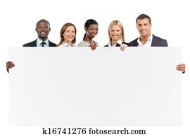 Business team holding white board Business team holding white board