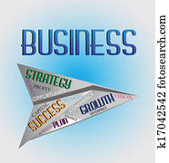 Business words in paper plane icon