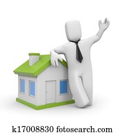 Businessman with home. Loan metaphor
