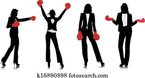 Businesswoman in boxing silhouettes