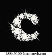 c, brief, mit, diamanten c, brief, mit, diamanten