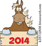 caballo marrón, encima, un, muestra en blanco