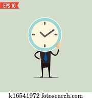 Cartoon Business man with clock face - Vector illustration - EPS10