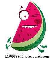 Cartoon pink watermelon fruit character making a crazy face Cartoon pink watermelon fruit character making a crazy face