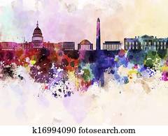 c.c. washington, skyline, em, aquarela, fundo