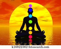 chakras, an, sonnenuntergang, -, 3d, render