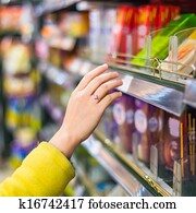 closeup, auswahl, von, waren, in, dass, supermarkt