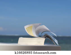 closeup, de, um, livro, ligado, praia