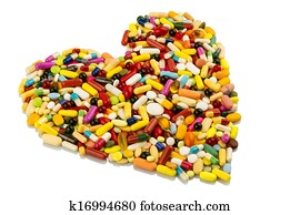 coloridos, pílulas, em, forma coração