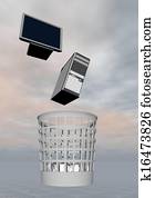 Computer to rubbish - 3D render Computer to rubbish - 3D render