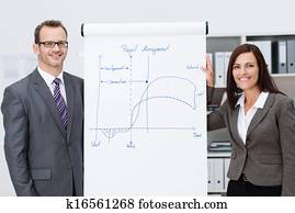 confiant, equipe affaires, donner présentation