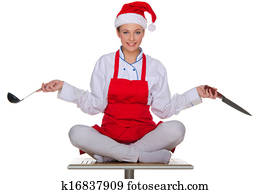 cook, met, vaat, in, de, pet, van, santa claus