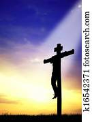 crucifixos, em, pôr do sol