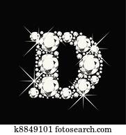 *d*, מכתב, עם, יהלומים