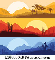 Desert wild nature landscapes with cactus and palm tree plants Desert wild nature landscapes with cactus and palm tree plants