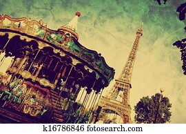 Eiffel Tower and vintage carousel, Paris, France Eiffel Tower and vintage carousel, Paris, France