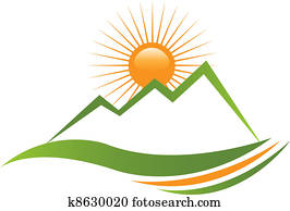 ensolarado, montanha, logotipo
