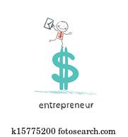 entrepreneur standing on dollar entrepreneur standing on dollar