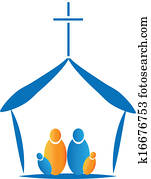 Family praying in the Church icon