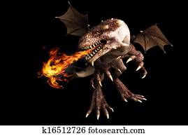 Fire breathing dragon on black