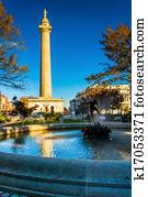 fontijn, en, het monument van washington, in, bestijg vernon, baltimore, maryland.