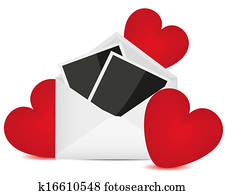 fotos, en, un, sobre, y, corazón rojo