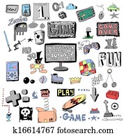 Game doodle set, hand drawn