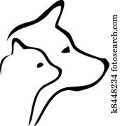 gato, e, cão, cabeças, logotipo