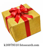 Gold gift box with smart red bow Gold gift box with smart red bow
