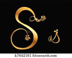 goldenes, vektor, buchstabe s, mit, rosen, ( goldenes, vektor, buchstabe s, mit, rosen, (