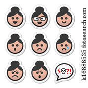 Grandma face, woman with bun hair 