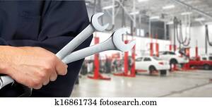 Hand with wrench. Auto mechanic. Hand with wrench. Auto mechanic.