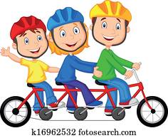 Happy family cartoon riding triple 