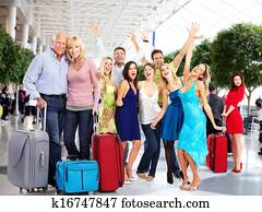 Happy people in airport.