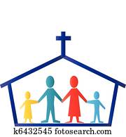 iglesia, y, familia, logotipo, vector
