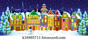 inverno, noite, a, antigas, town.