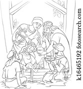 Jesus and the Three Kings in manger Jesus and the Three Kings in manger