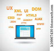 laptop, mit, webentwicklung, begriffe laptop, mit, webentwicklung, begriffe