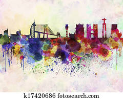 lisboa, skyline, em, aquarela, fundo lisboa, skyline, em, aquarela, fundo